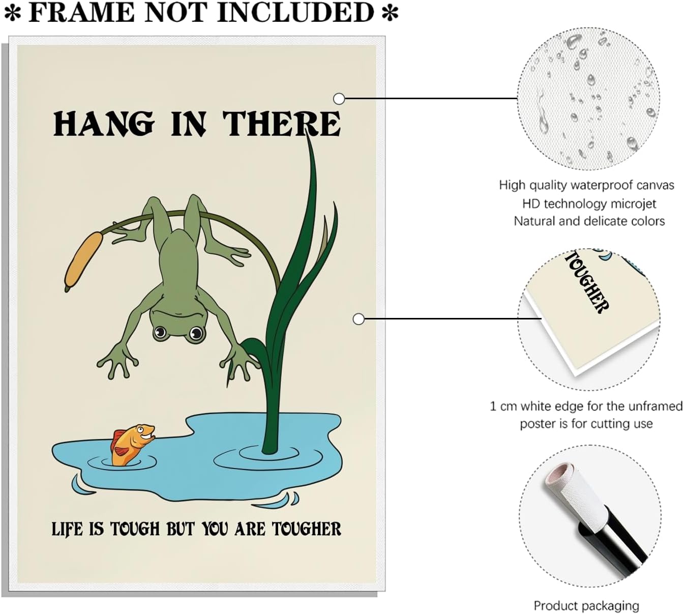 Funny Motivational Frog Poster Hang in There Wall Art Print Trendy Positive Quote for Living Room Bedroom Office Dorm Kids Room Cute Animal Humor Decor for Tough Days 12x18inch Unframed