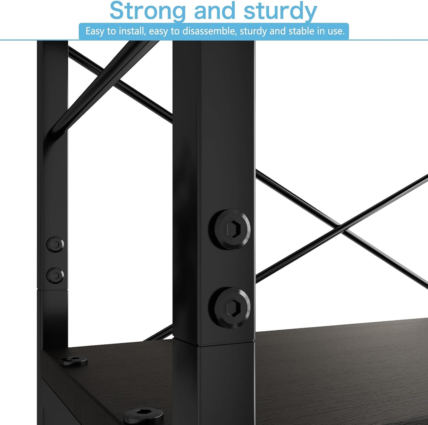 5-Tier Modern Bookshelf – Black Alloy Steel Standing Shelf Unit with Anti-Tip Kit, Open Display Rack for Study Room, Home Office, Living Room (Durable Wrought Iron Frame + Wooden Shelves)