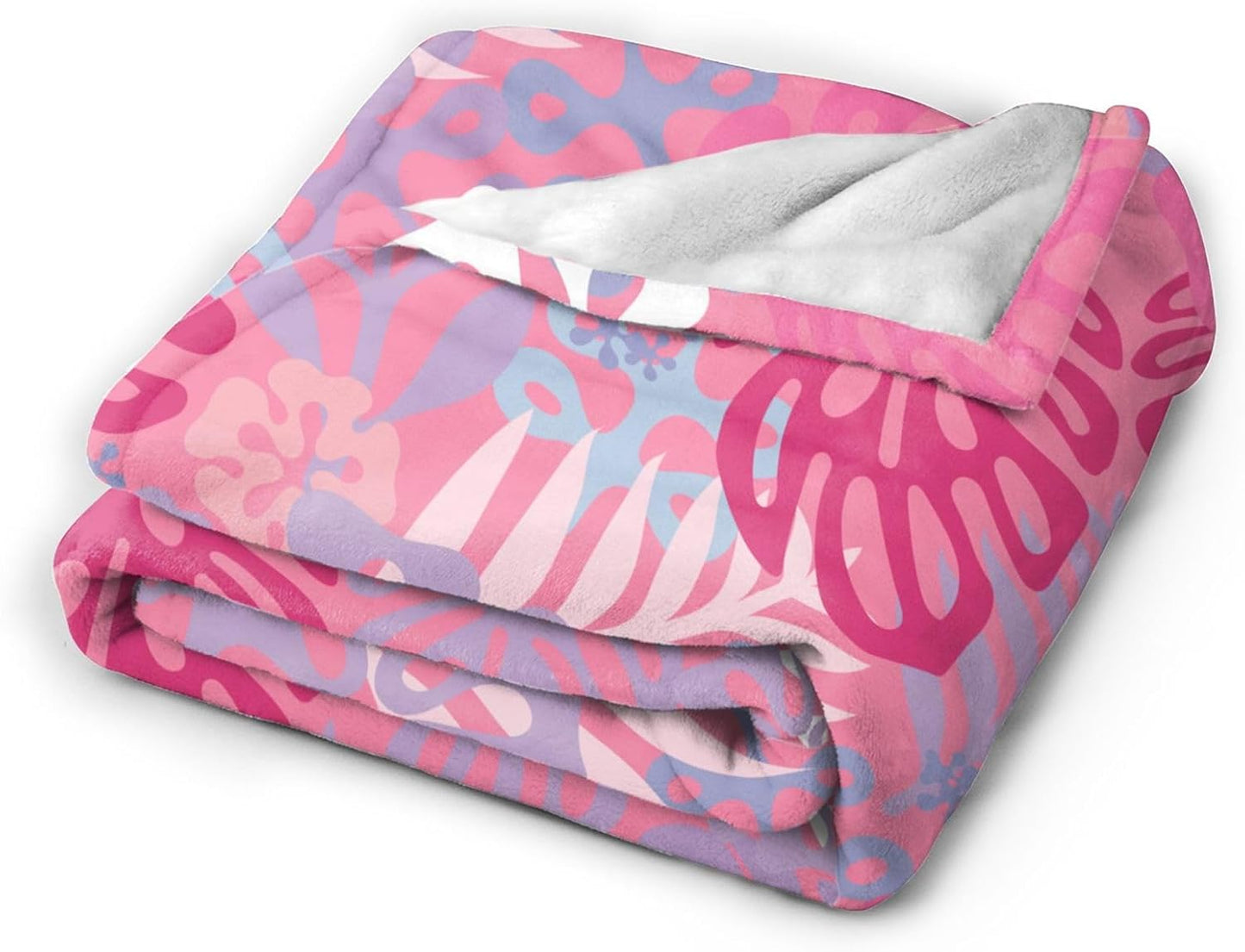 Hawaii Flowers Pink Throw Blankets All Season Ultra Soft Warm Tropical Aloha Pattern Fleece Blanket for Home Bed Sofa Couch Chair Outdoor Travel Camping 80x60 Inch