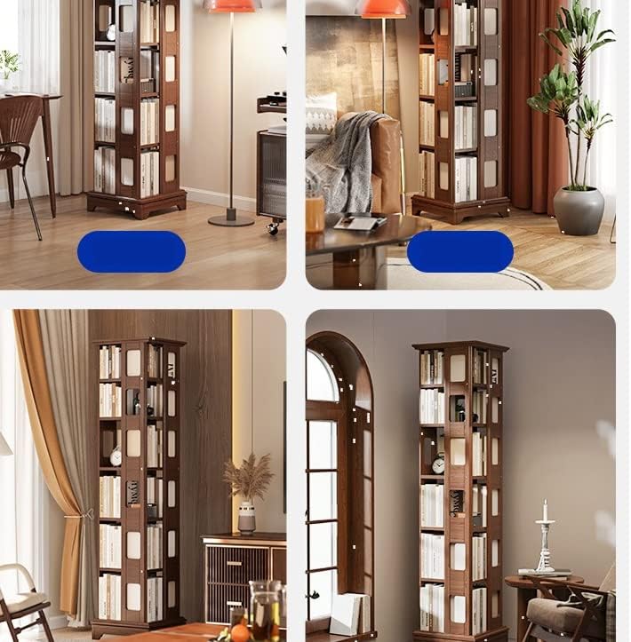 Solid Wood Rotating Bookshelf, 360-degree Bookcase Landing Creative Student Book Shelf for Living Room MINGPING (Size : 44x44x140cm Walnut Color) ()