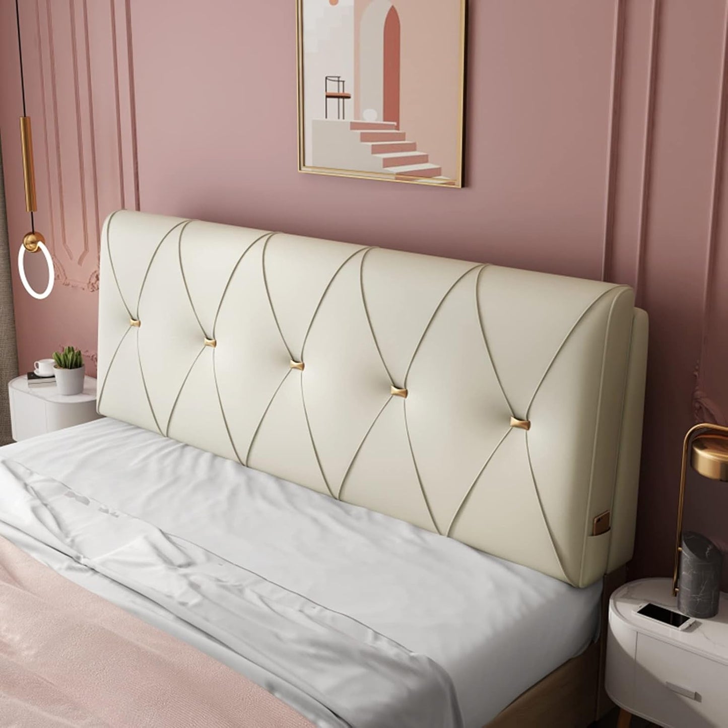 Headboard Bedside Cushion PU Reading Pillow with Filling Upholstered Support Lumbar Backrest for Hotel Bed Head Daybed Soft Breathable (Color : Silver Gray Size : 180CMX60CMX6CM) (Creamy White)