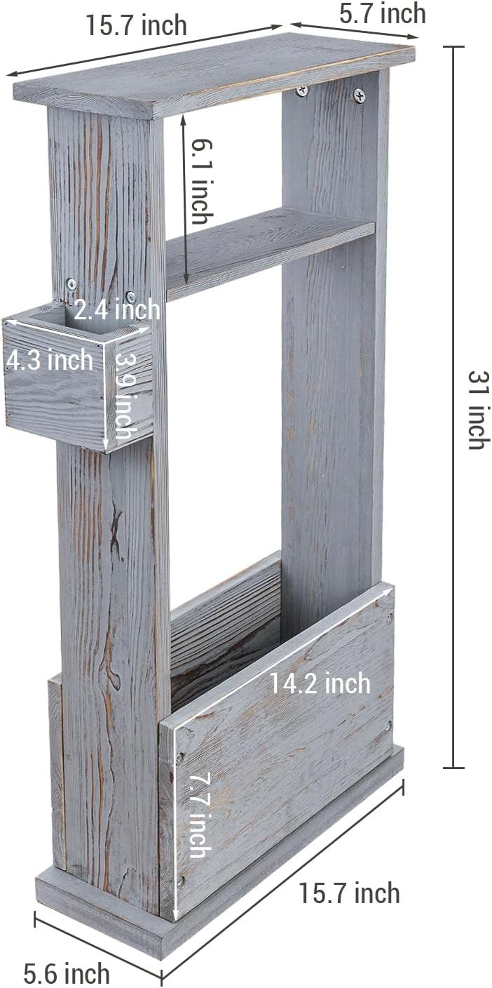 MyGift Narrow Side Table, Slim End Sofa Table in Vintage Gray Wood with Storage Shelf, Magazine and Remote Holder