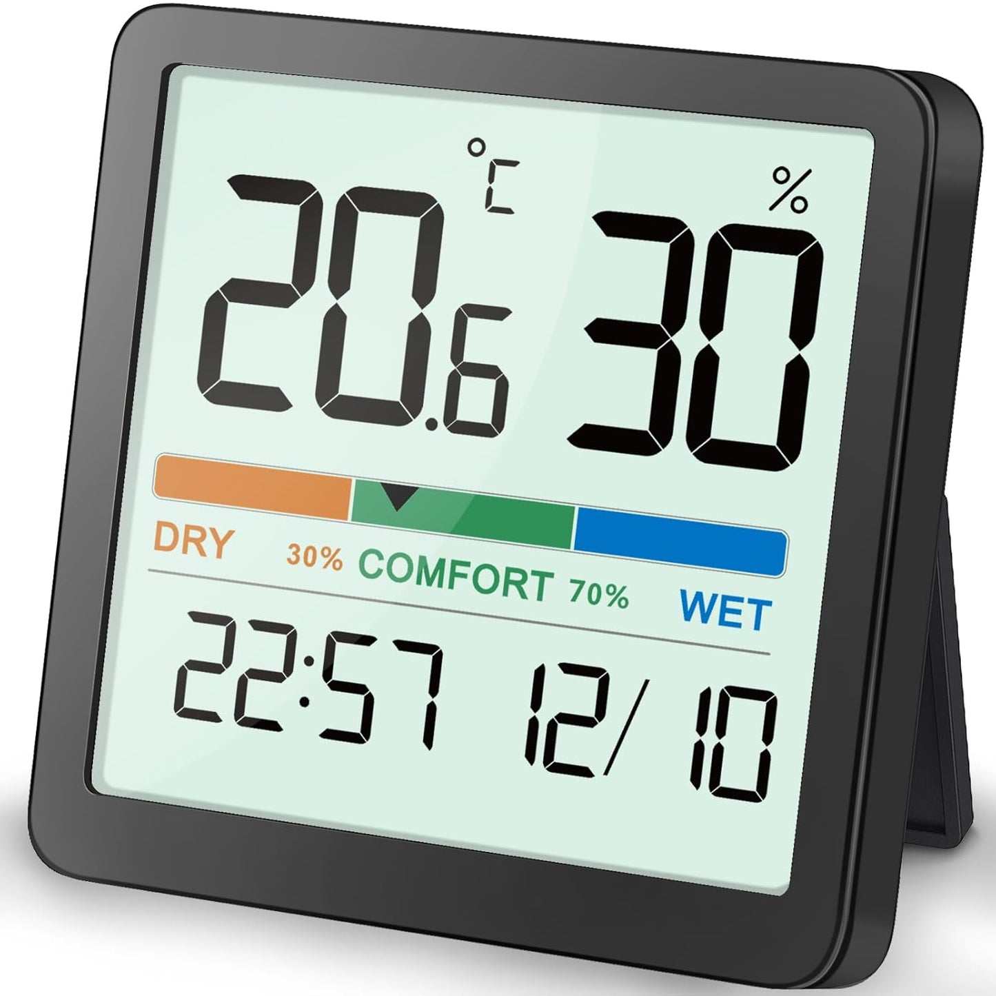 NOKLEAD Indoor Thermometer Hygrometer, Digital Humidity Monitor with Comfort Indicator, Room Temperature Gauge with Clock, Mini Desktop Hygrometer for Home, Nursery, Office