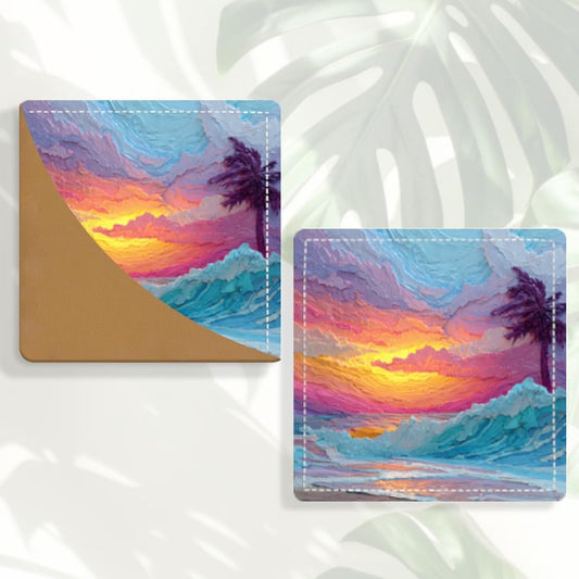 2PCS Leather Bookmarks 3.54 x 3.54 Inch Tropical Sunset Beach Design Reading Accessories for Books Journals Bibles Travel Diary Students Teachers and Book Lovers Gift
