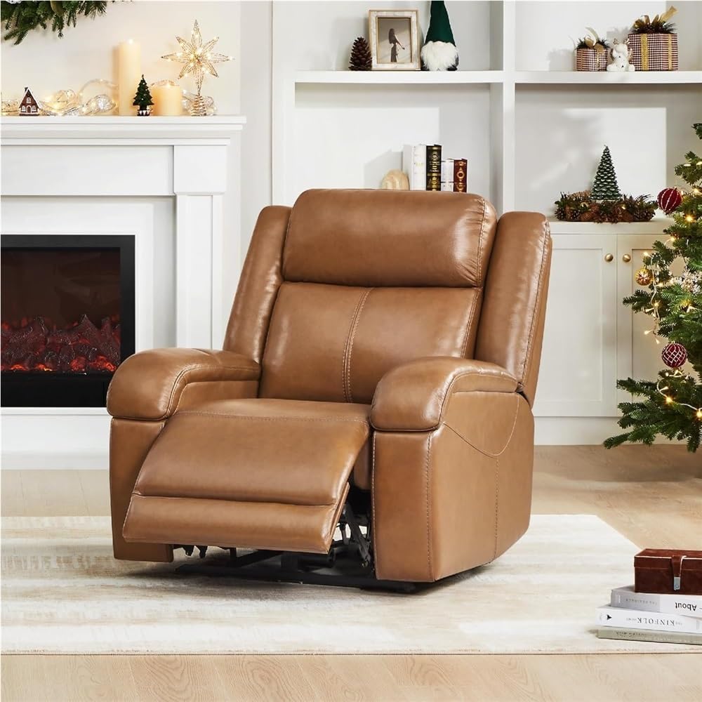 Leather Power Recliner Chair with Power Headrest, Luxury Home Theater Seating for Adults, Electric Reclining Sofa with USB Ports, Living Room Furniture