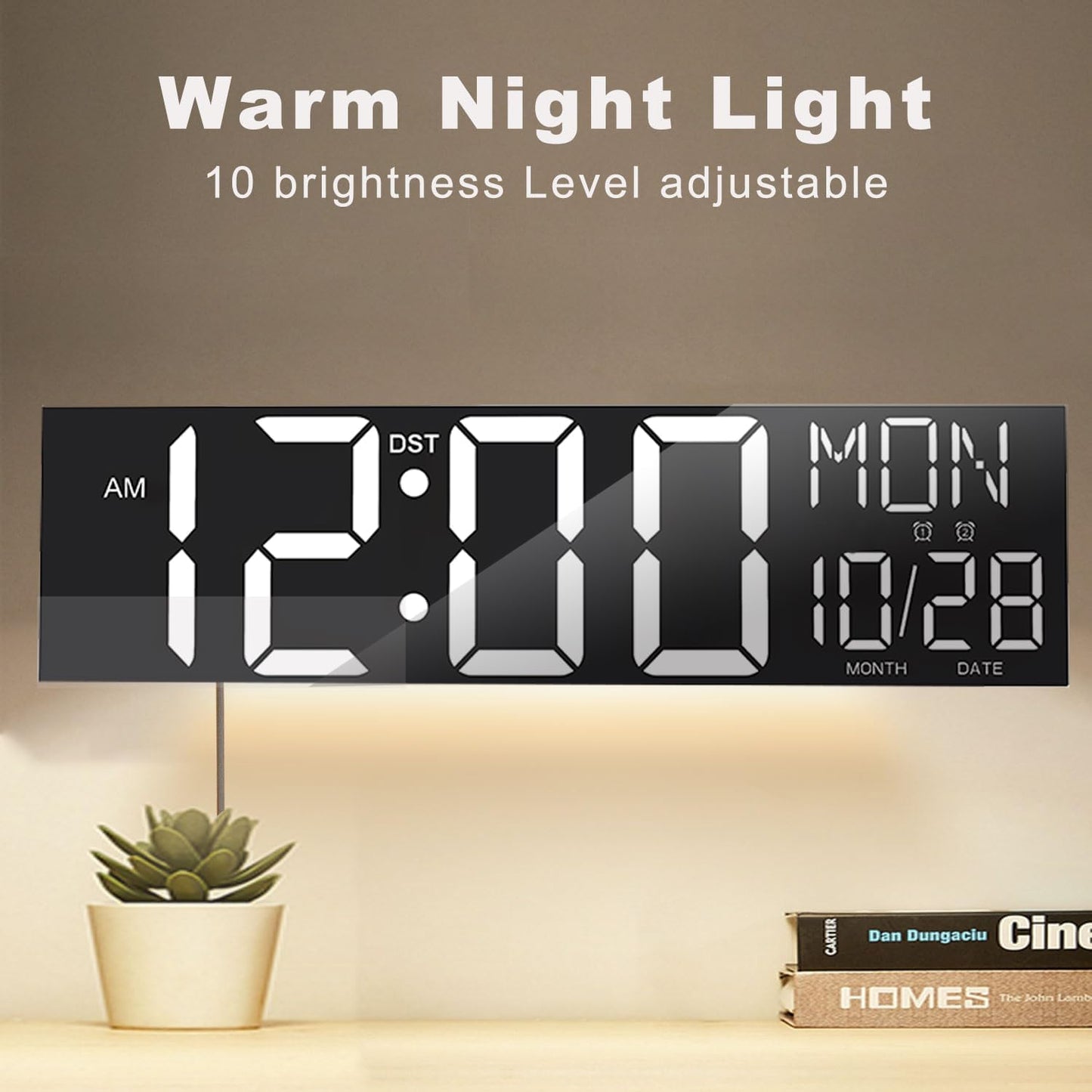 JALL 30" Large Digital Wall Mount Clock with Remote Control, Alarm, Huge Giant Big LED, Countdown, Auto DST, Temperature for Living Room Classroom Desk, Xmas, Birthday Gift, White