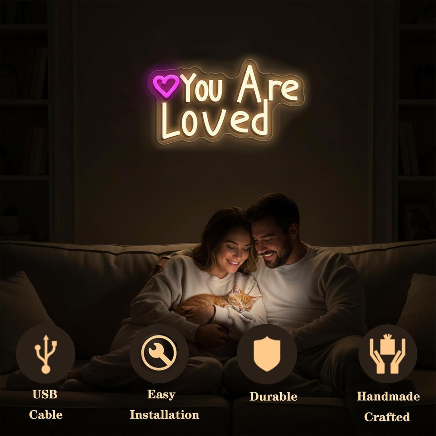 You Are Loved Neon Sign Today for Girl Party Motivational neon signWall Decor, Dimmable, USB Powered, Pink Heart Motivational Gift for Women