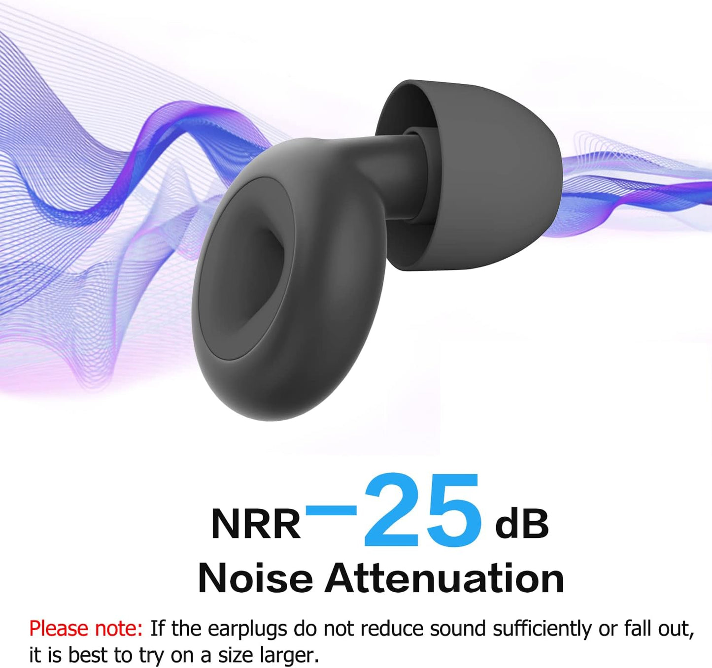 Ear Plugs for Sleeping Noise Cancelling, Reusable Hearing Protection in Flexible Silicone, Noise Cancelling Earplugs for Sleep - 6 Ear Tips in S/M/L, 25dB Noise Cancelling Black