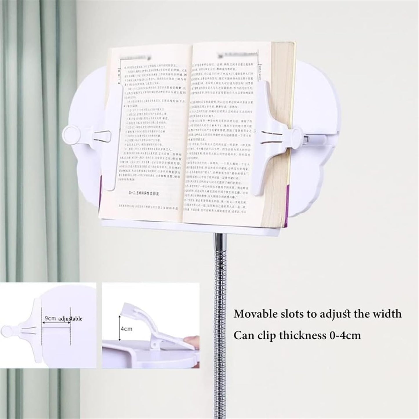 Floor Stand Book Holder for Reading, Cookbook Holder Stand for Kitchen, Reading Rack Adjustable Height and Angle, Laptop Stand for Desk, Bed, Couch, Office (White) (White)