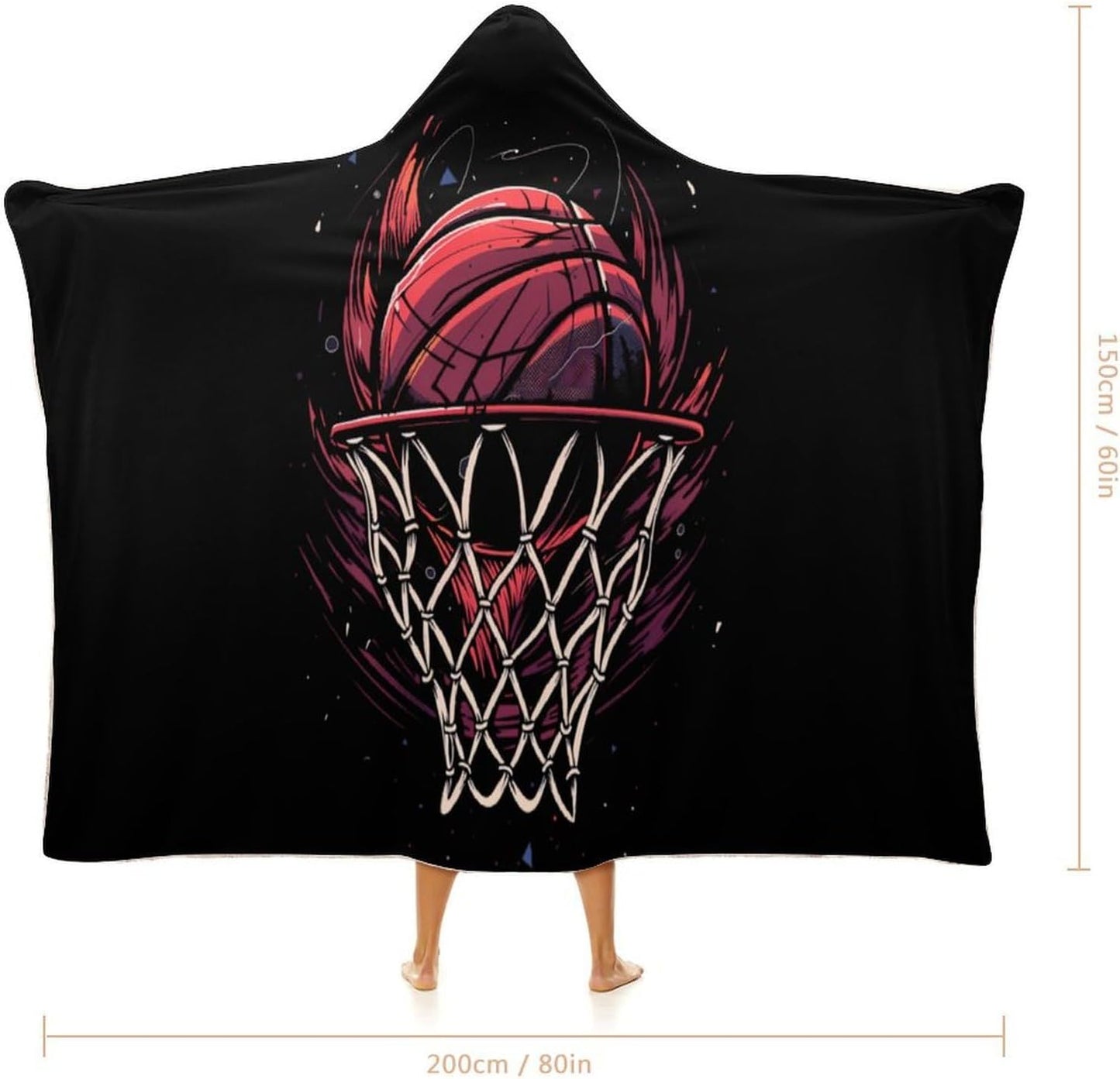 Basketball Wearable Hooded Blanket Soft Hoodie Blanket Throw Blankets Cloak