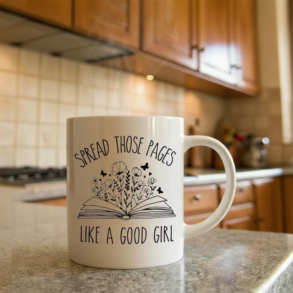 Spread Those Pages Like a Good Girl Novelty Book Mug for Women Girl Funny Reading Gifts, Funny Birthday Christmas Gift for Book Lovers Bookworm Reader 11oz