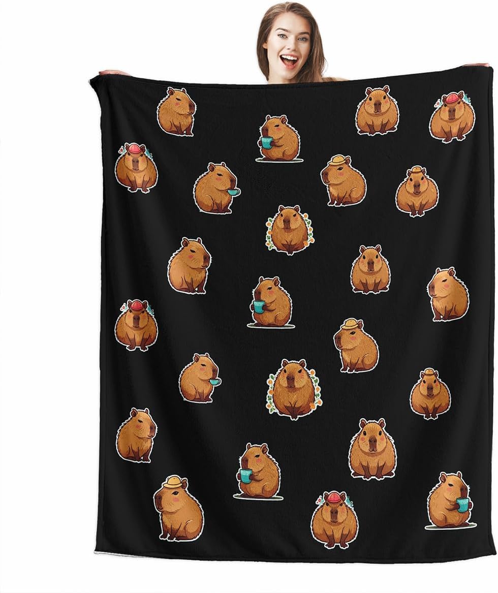 Capybara Gifts for Girls Boys Kids - Soft Fleece Throw Capybara Blanket 60"x80", Cozy Decorative Blankets for Bed, Couch, Sofa, Camping - Black