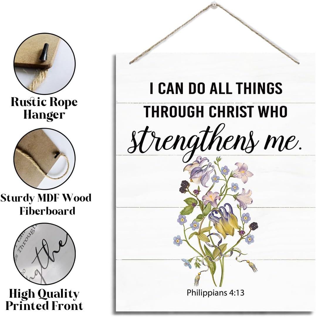 Christian Decor, Philippians 4:13 Sign - I Can Do All Things through Christ, Rustic Hanging Wood Plaque Sign, Modern Home Decor, Christian Wall Art, Inspirational Gift for Family Friends