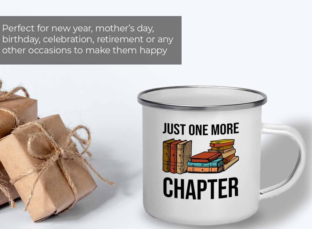 Reading Bookworm Camper Mug 12oz - Just One More Chapter - Reading Reader Book Worm I Know Things Book Addict Book Lover Bookish Novelist Librarian Writer