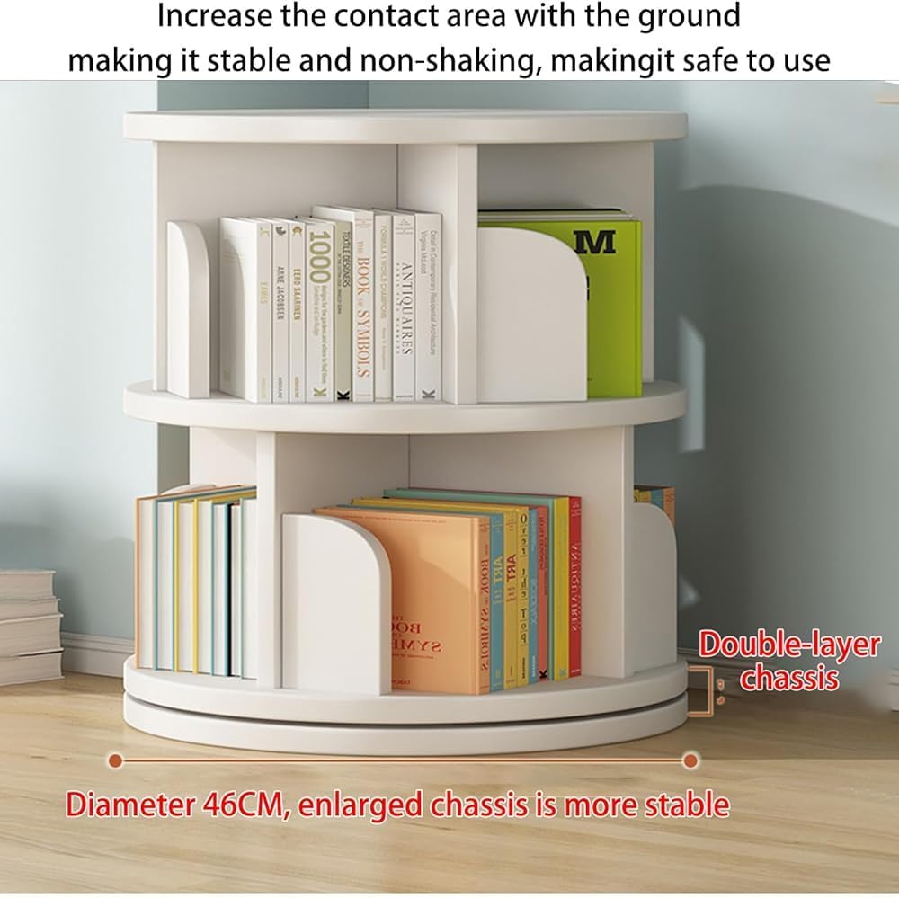 Rotating Bookshelf, Small Book Shelf for Small Spaces, 360 Rotating Bookshelf Storage Rack, Wood Narrow Book Shelf Organizer for Bedroom, Living Room Book Shelves(Size:3-Layer,Color:White) (White 3)