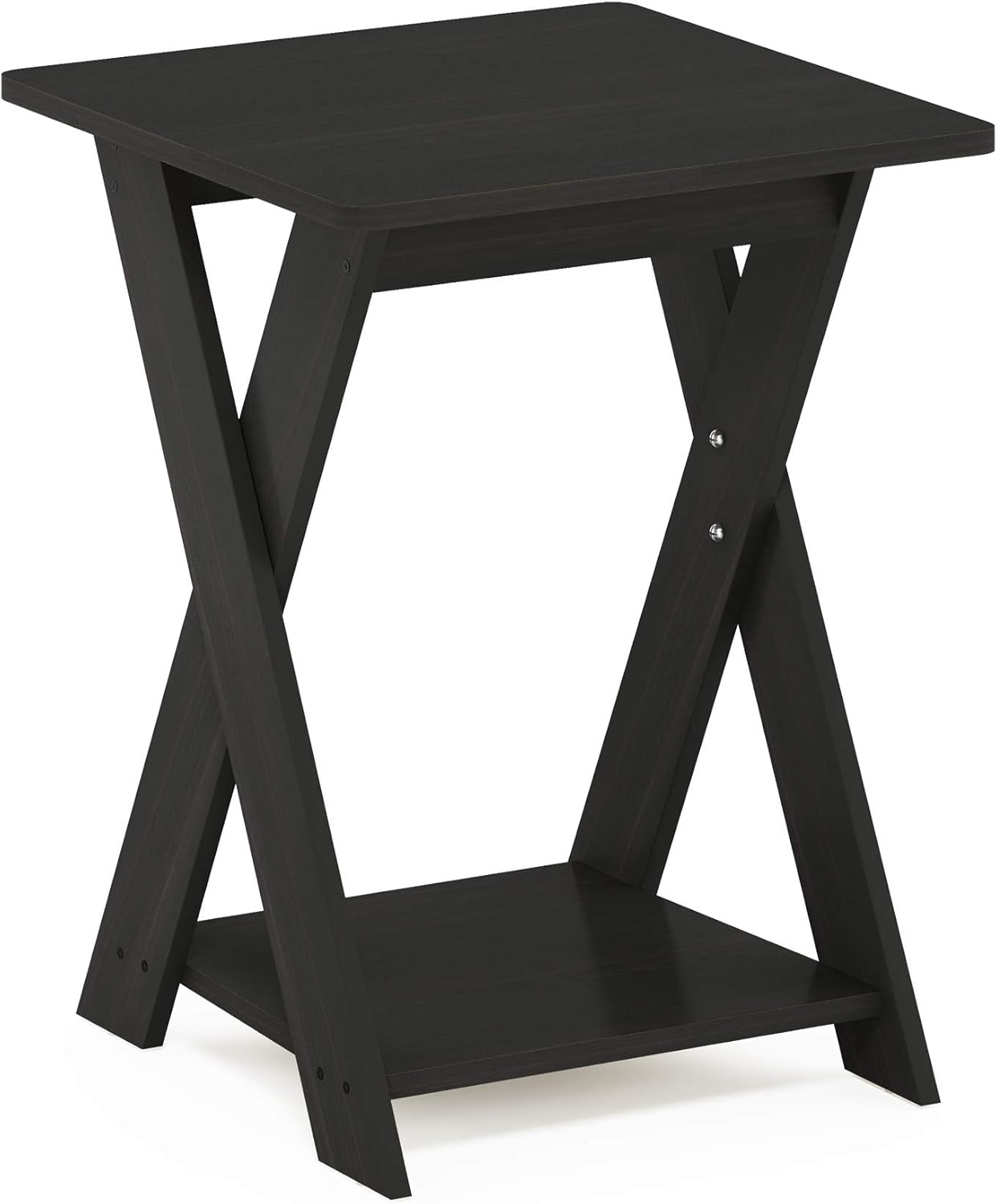 Furinno Modern Simplistic Side Table, 2-Tier Square End Table with Lower Open Shelf and X-Legs, Criss-Crossed Night Stand, Bedside Table, for Living Room, Bedroom, Espresso