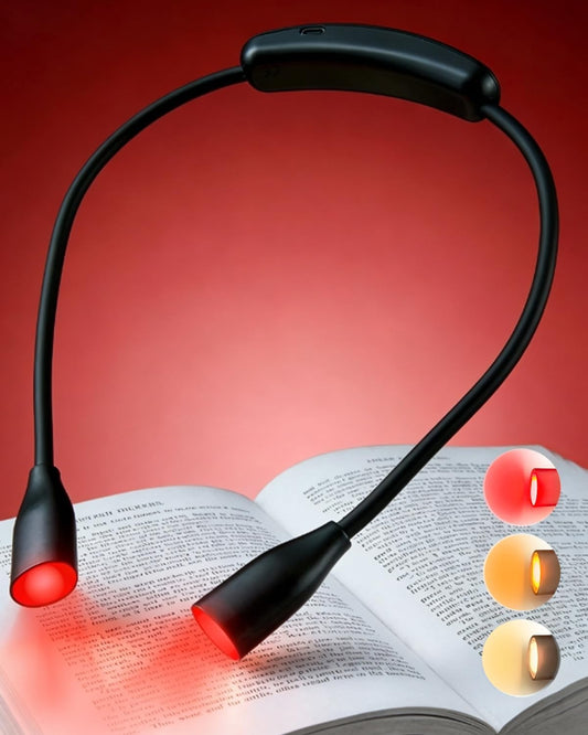 670nm Red Neck Light Book Light for Reading in Bed,3 Color Temperatures Dimmable USB Rechargeable Clip On Red Night Light for Sleep,Eye Comfort,Portable Booklight for Reading, Crafts, Knitting