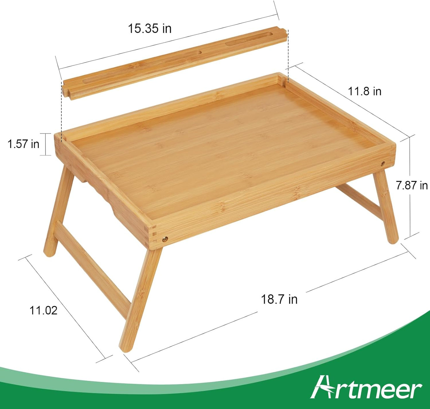 Bed Tray Table with Handles Folding Legs, Bamboo Breakfast Food Tray with Media Slot, Use As Platter, Laptop Desk, Snack, TV Tray Kitchen Serving Tray(Bamboo Medium)