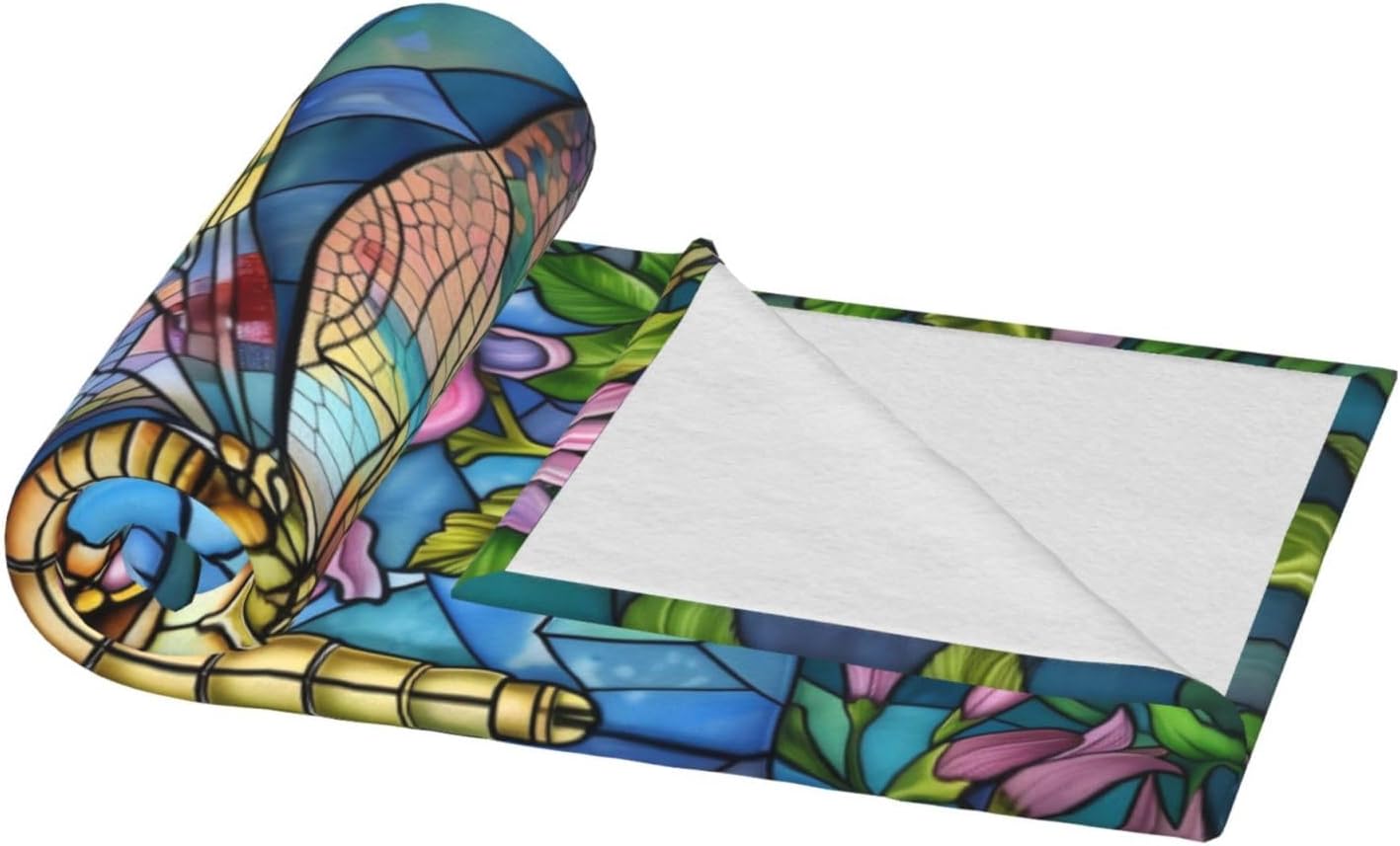 Generic Stained Glass Dragonfly Throw Blanket, Multicolor, 60"x80", Flannel, Lightweight, All Seasons, Reading, Napping, Camping, Travel, Gifting
