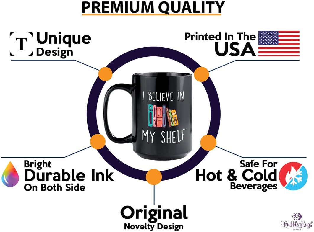 Book Lover Coffee Mug 15oz Black - I Believe In My Shelf - Lightweight Flannel Fleece Micro Ultral Soft Books Lover