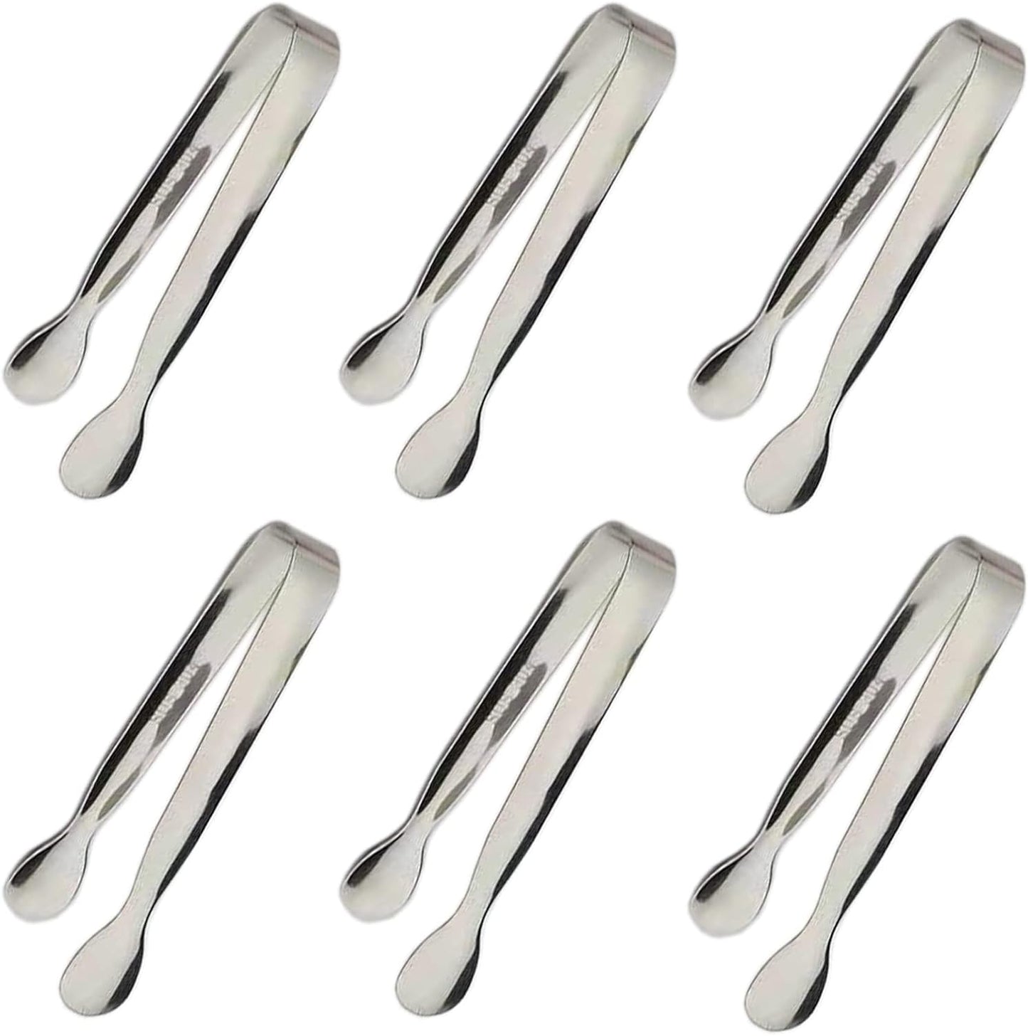 6PCS Ice Tongs Mini Sugar Tongs 4.25Inch Stainless Steel Kitchen Utensils Set,Small Serving Tong and Tiny Kitchen Tong for Appetizers,Tea Party, Coffee Bar, Desserts by Sunenlyst (Silver)