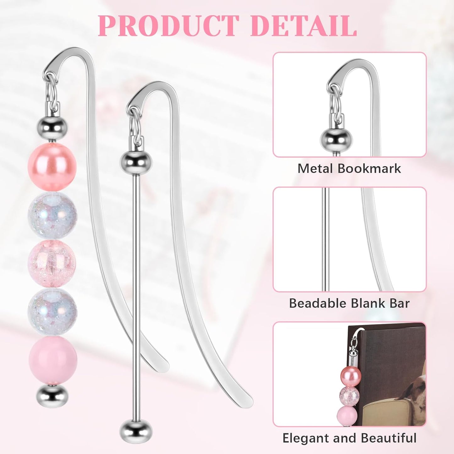 Beadable Bookmarks 12 Pcs Beaded Bookmark DIY Metal Blank Bar Bulk for DIY Bookmarks Beaded Craft Jewelry Pendant Charm Gift for Book Lover Student Teacher Office Supplies(Silver)
