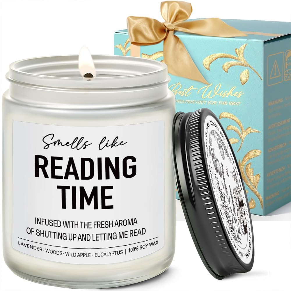 Reading Candle, Book Lovers, Readers, Bookish Gifts, Funny Halloween, Christmas, Birthday Gifts for Book Lovers Women, Bookworm, Librarian, Lavender Wood Wild Apple Eucalyptus Scent Candle 9OZ