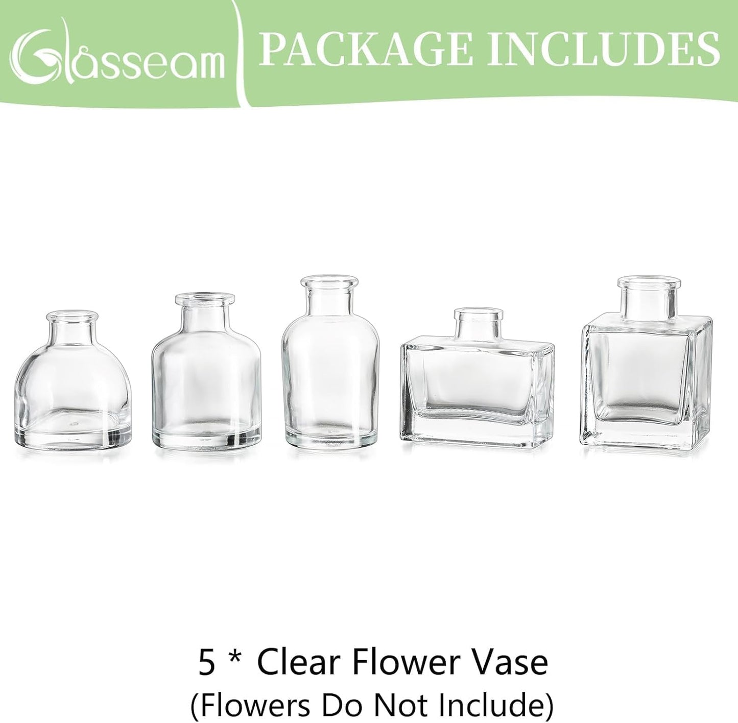 Glasseam Mini Glass Bud Vases: Small Clear Vases for Centerpieces Cute Tiny Flower Vase Set of 5 for Flowers Modern Centerpiece Decor for Wedding Party Dining Room Decoration