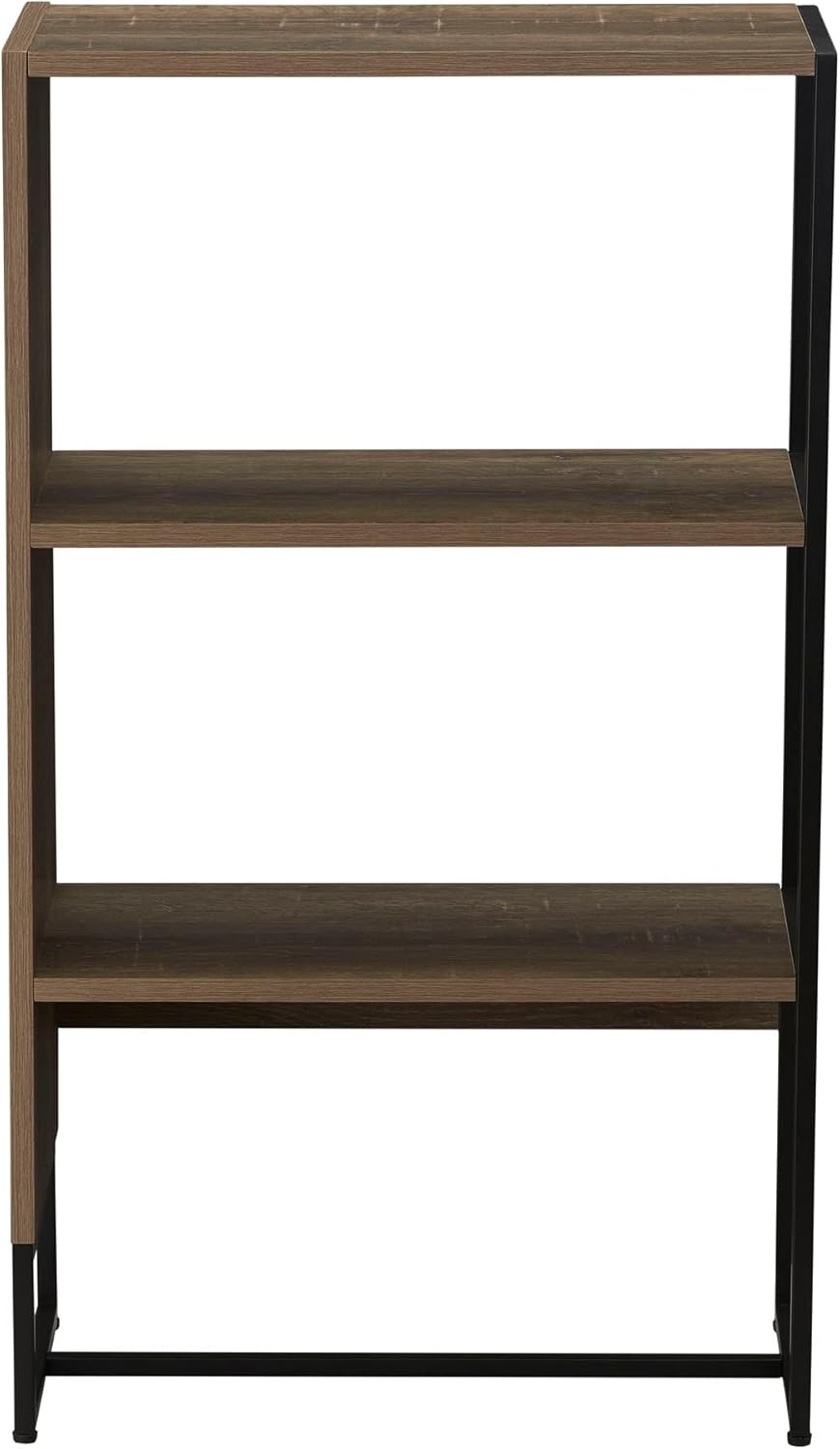 Household Essentials Wrap 3 Shelf Open Storage Bookshelf Ashwood Rustic Wood Grain and Black Metal