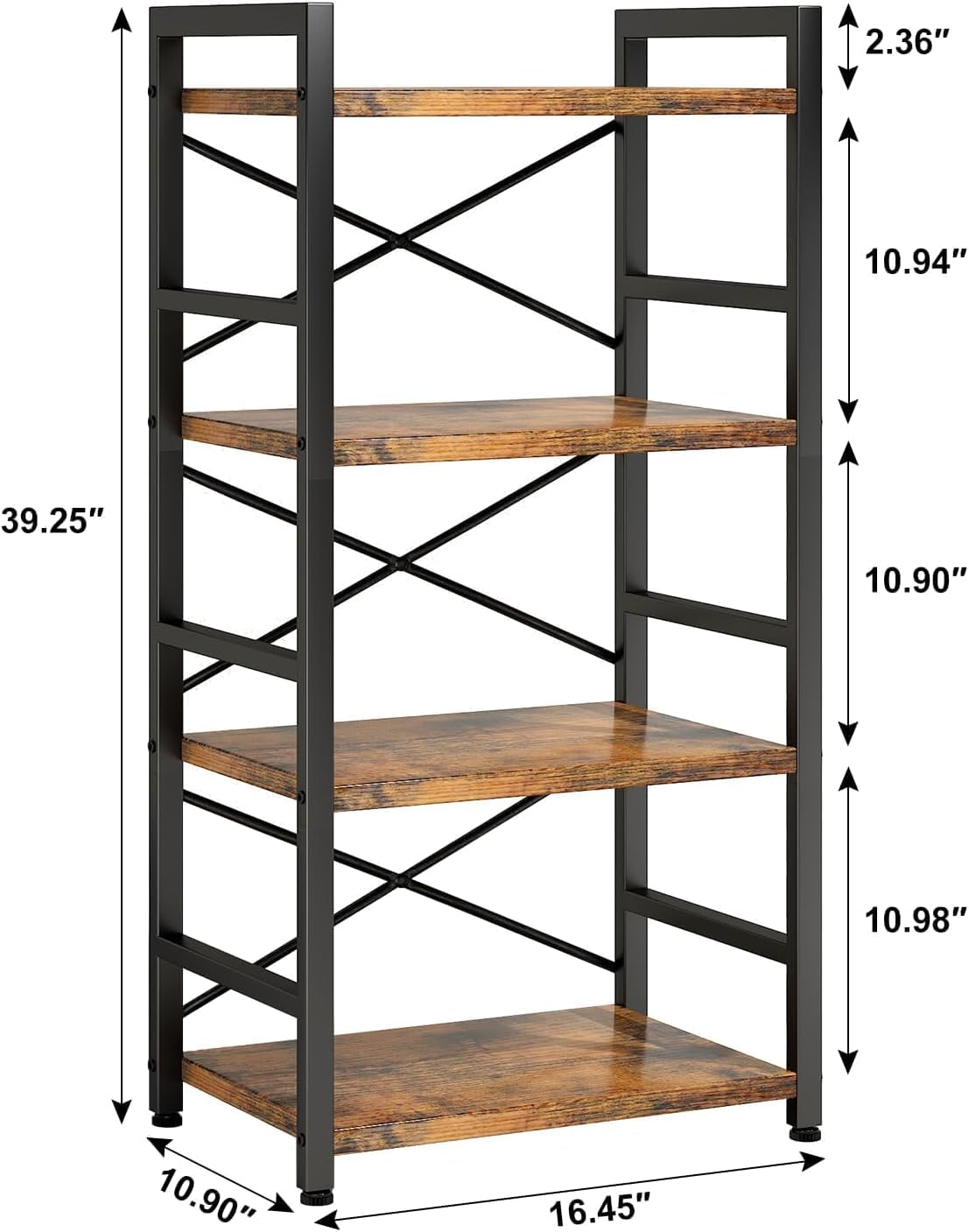 Small Bookshelf for Small Spaces, 3-Tier Industrial Bookcase with Metal Frame and Wood Shelves, Narrow Storage Shelf for Living Room, Bedroom, Apartment (4)