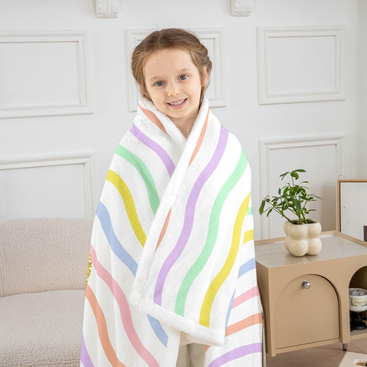 Personalized Initial Letter B Fleece Throw Blanket 40"x50" Kids Abstract Sherpa Blanket Plush Fuzzy for Boys Girls Teens Modern Striped for Bed Couch Chair Living Room Soft Microfiber Geometric