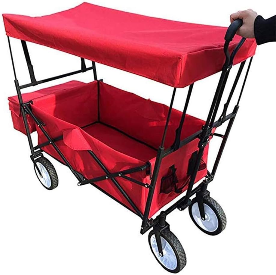 Foldable Garden Cart with Adjustable Telescopic Handles, 100kg Load Capacity, Removable Canopy, Portable Utility Wagon