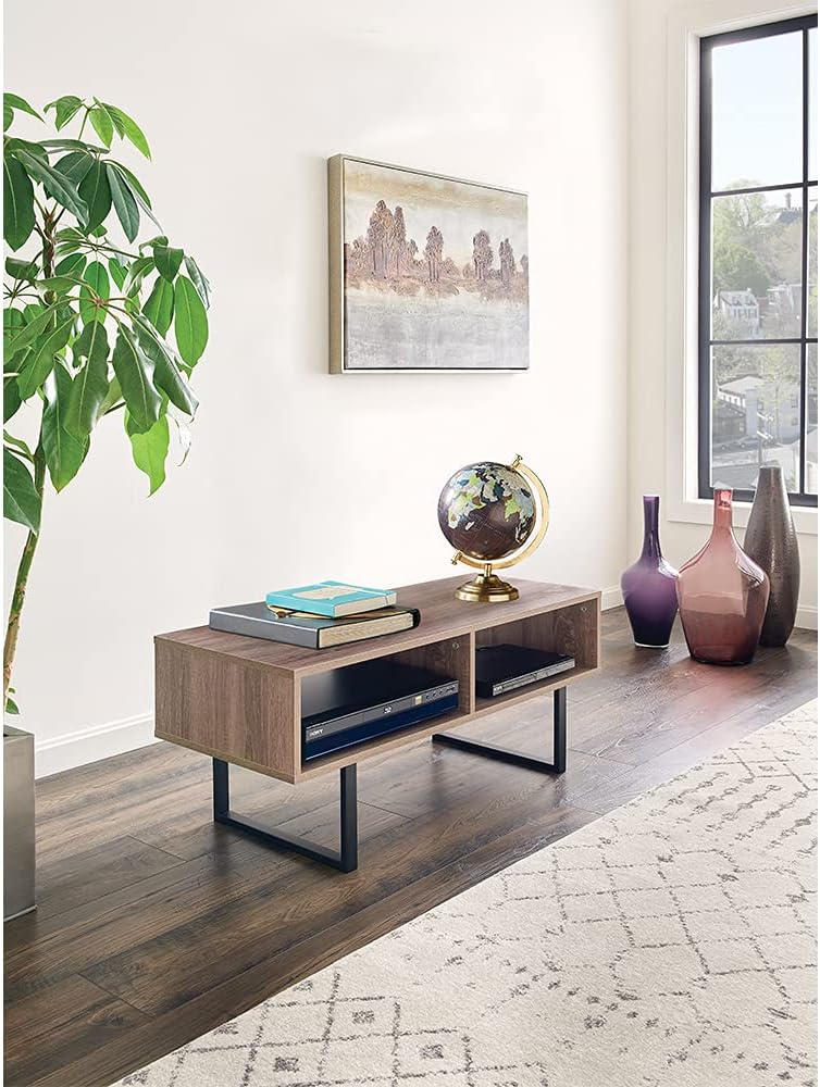 ClosetMaid Rectangular Wood Coffee Table with Storage Shelves, Narrow, 39.45" Wide, Light Finish, Gray