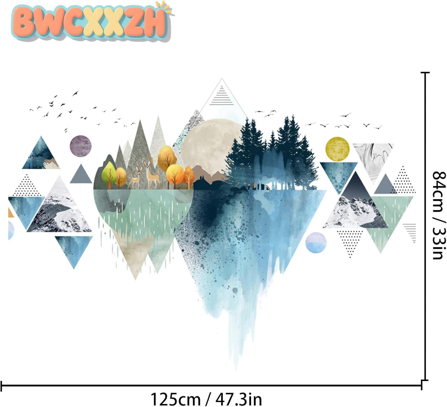 Nordic Geometric Wall Stickers, Removable DIY Mountain Reflection Wall Decal Murals Peel and Stick 3D Wall Art Stickers Murals Home Decor for Boy Bedroom Nursery Rooms Living Room