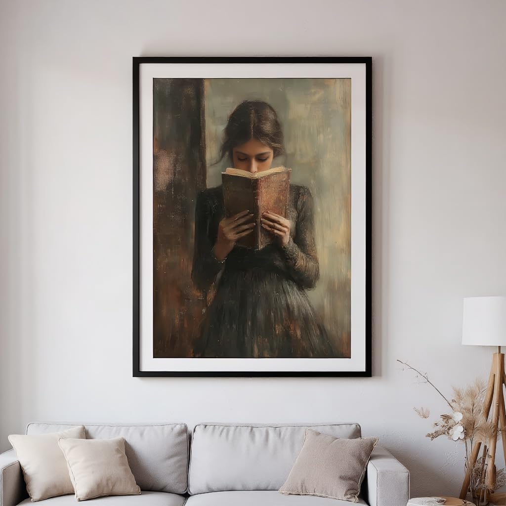Heltrappe Dark Academia book wall art Decor Victorian Woman Reading Bookish Wall Art Print posters vintage book room library nook Decor Paintings Picture Moody Girl Aesthetic Poster 12x16in Unframed