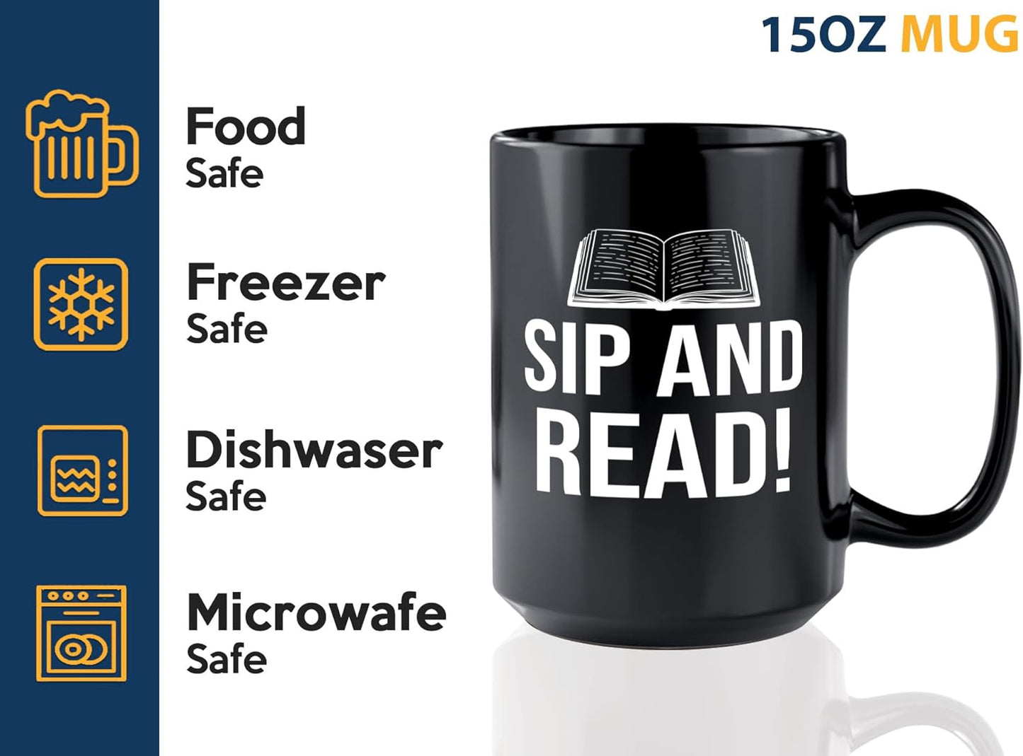Book Lover Coffee Mug 15oz Black -Sip and Read - Bookworm Literature Library Book Lover Reader Booked Editor Intellectual Studious