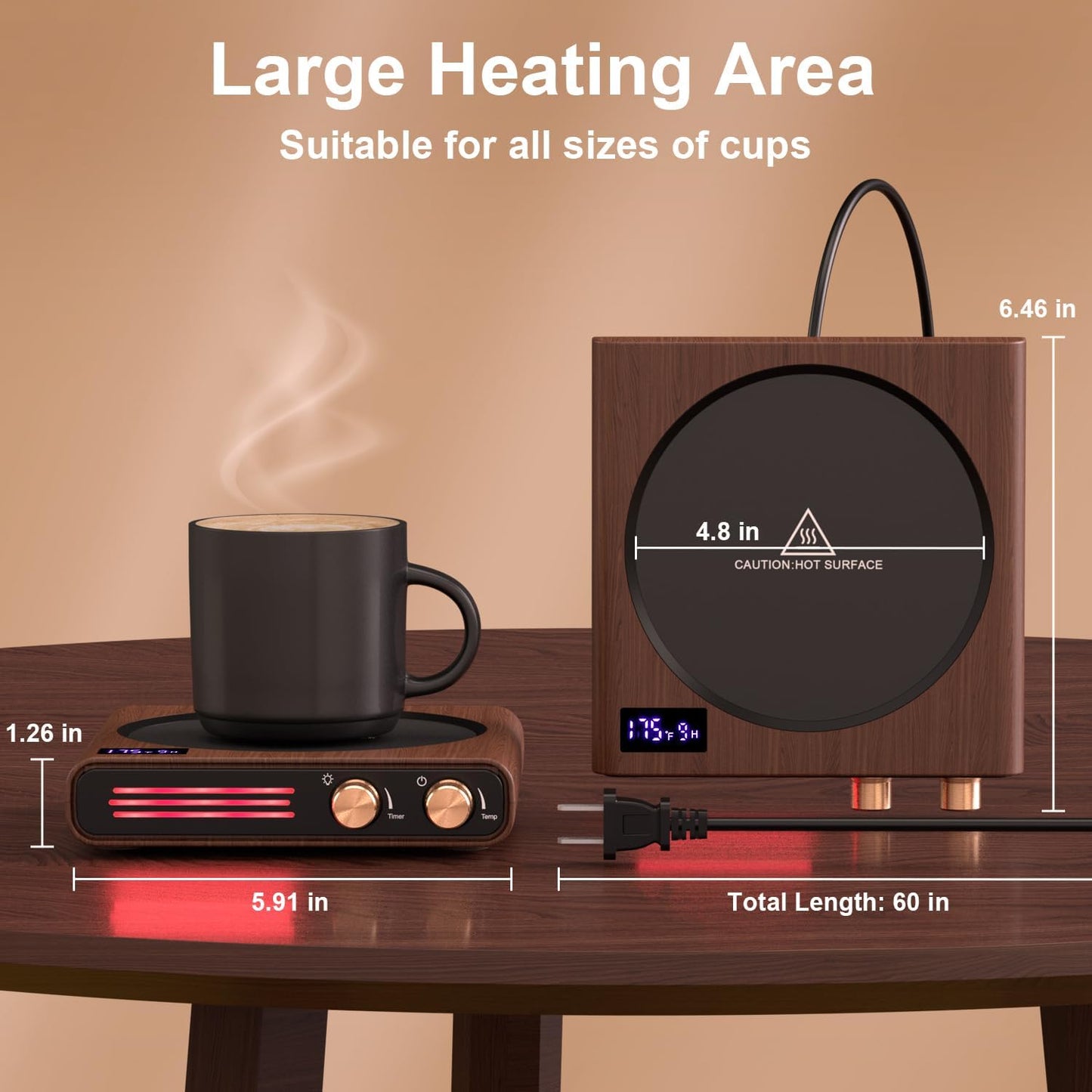Mug Warmer, CEROBEAR 50W Coffee Cup Warmer for Desk with 9 Tempreture Settings, 1-9Hrs Auto Shut Off Smart Candle Warmer with LED Lights, Electric Beverage Warmer Plate for Coffee, Tea, Water, Milk