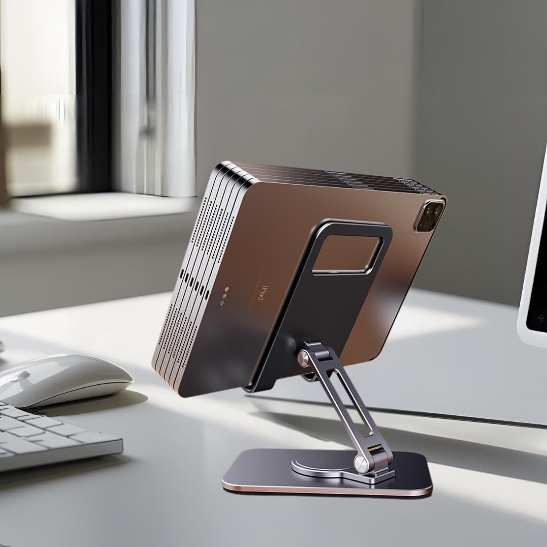Premium 360° Adjustable Desk Stand for Phones & Tablets – Foldable, Ergonomic Holder with Multi-Angle & Height Adjustment, Anti-Slip Design for 4-12” Devices, Durable & Portable