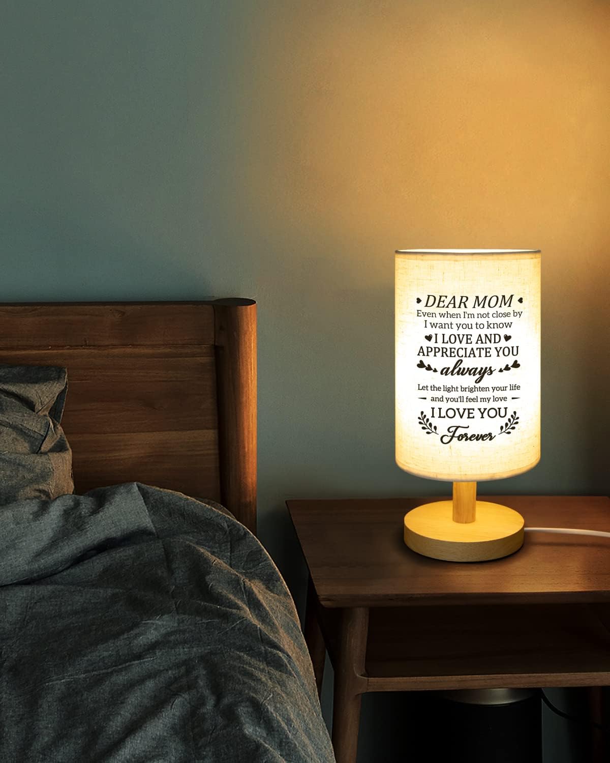 Easter Gifts for Mom from Daughter Son, Moms Birthday Gift Fabric Lamp, Retirement Birthday Gifts for Mother Table Lamp with Wooden Stand, I Love You Mom Gifts