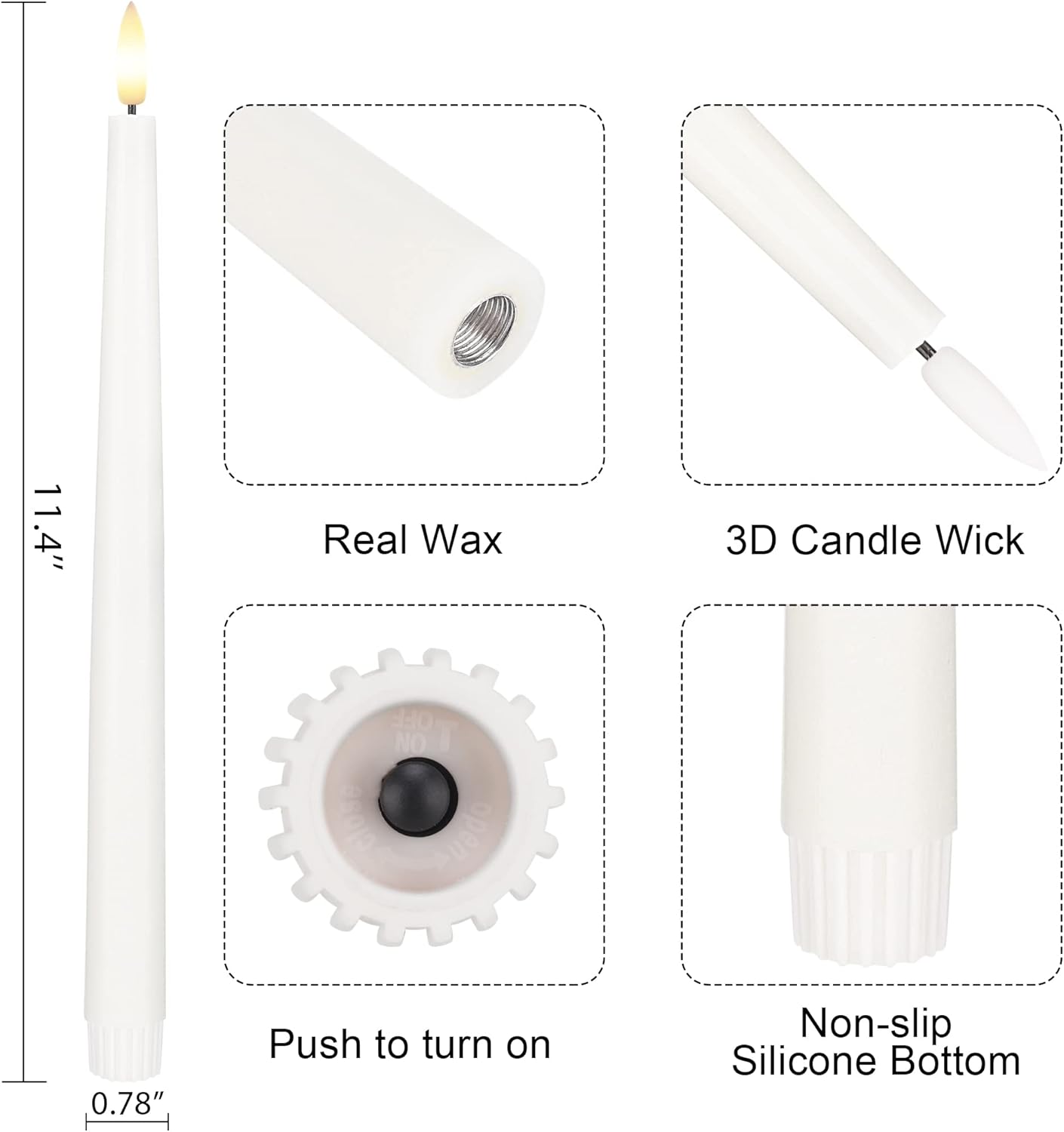 Flameless Taper Candles with 3D Wick, 11.4" Real Wax LED Candles with Remote and Timer, 3 Pack Flickering Candlesticks Battery Operated (White)