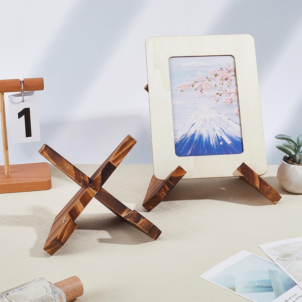 WADORN 2 Styles Wooden Plate Display Stand, 4.9 Inch 6.6 Inch Wood Plate Holder Stands for Display Wooden Decorative Picture Frame Holder for Dish Photo Platter Plaque Diploma Awards Vinyl Records