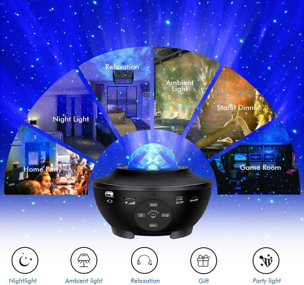 Sunbox Star Projector,Galaxy Projector Night Light with Remote Control,White Noise,Music Speaker&Timer,Starry Light Projector for Bedroom,Party,Decoration,Star Night Light