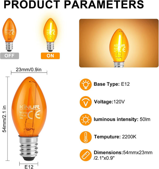KINUR Night Light Bulbs, C7 LED Bulbs E12 Candelabra Base Amber 2200K, 1 Watt Equivalent 10W Incandescent Bulb, Salt Lamp and Window Candles & Chandeliers Replacement Bulb 6 Pack (6, Amber)