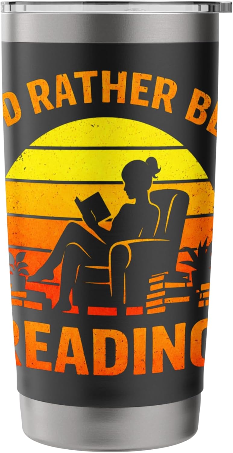 I'd Rather Be Reading Funny Retro Book Lover Bookworm Stainless Steel Insulated Tumbler