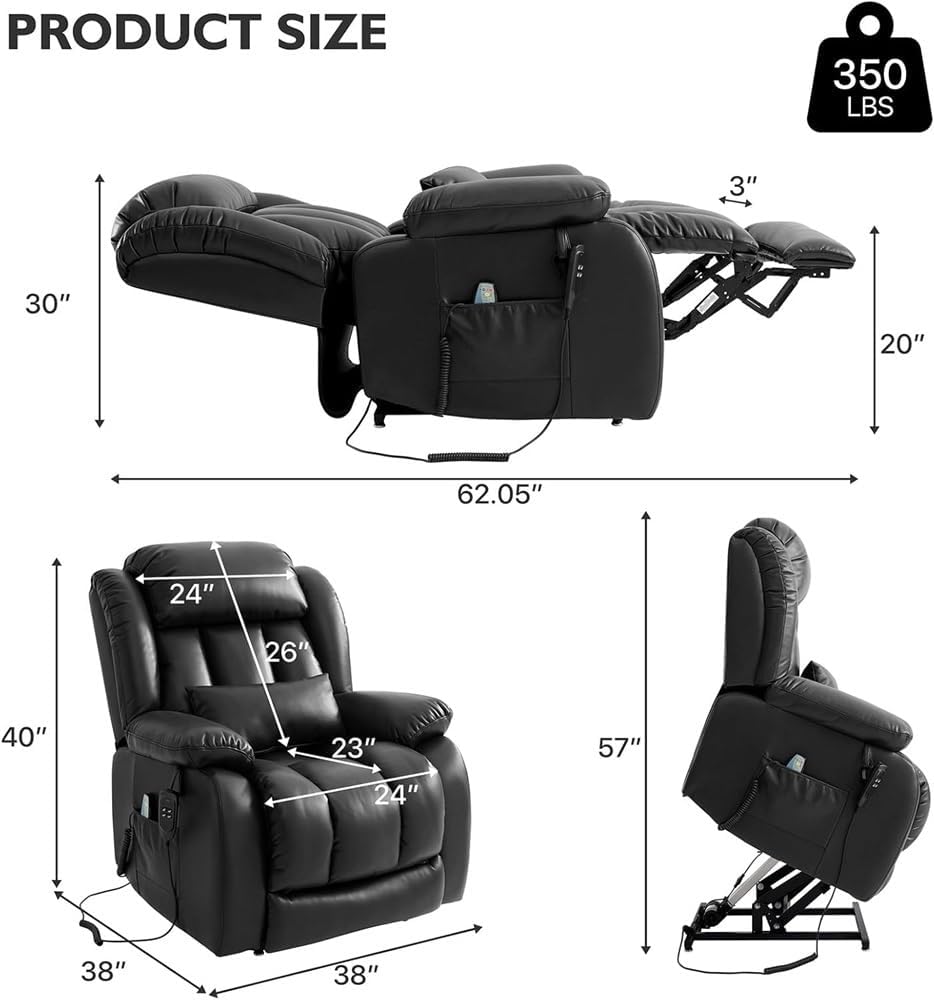Power Lift Recliner Chair for Elderly Dual Motor Infinite Position Recline with Heat and Massage Breathable Fabric and USB Ports Remote Control Lift Chair for Living Room