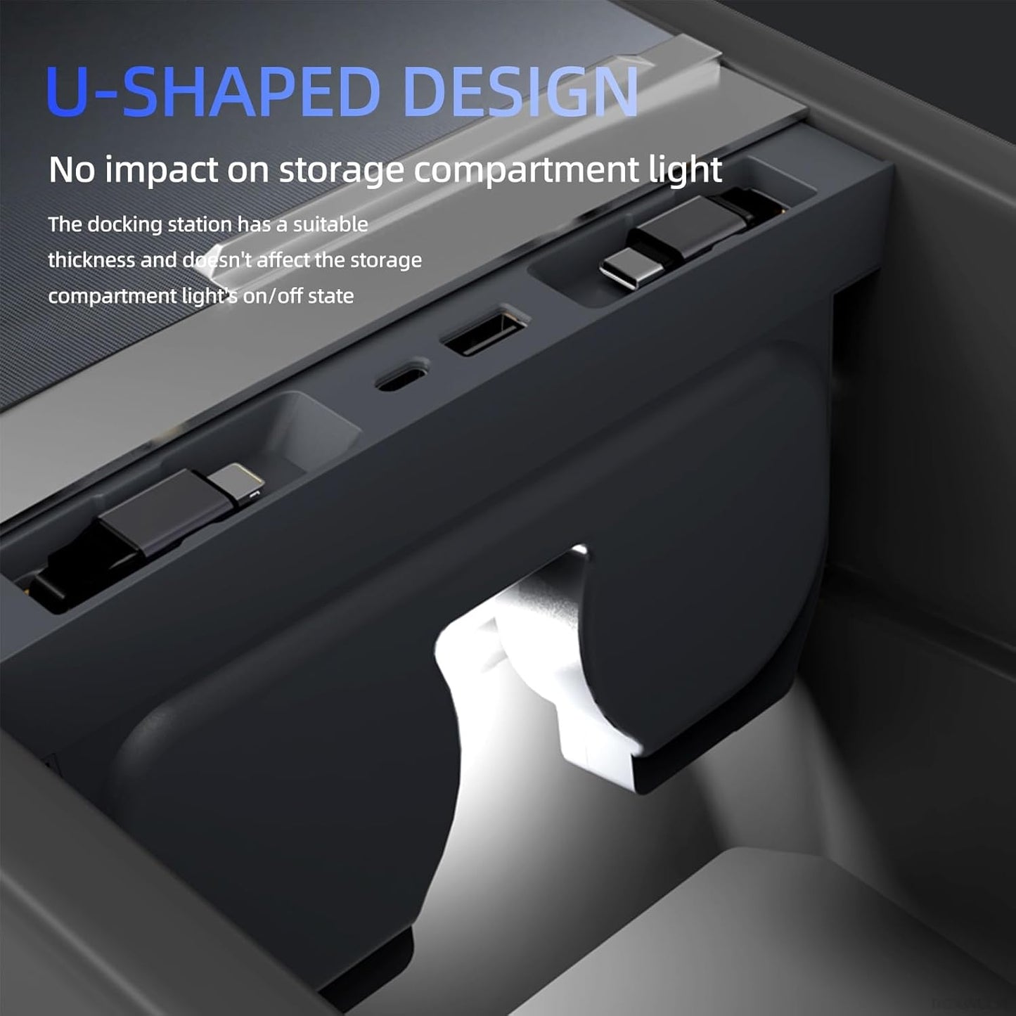 USB Hub for Tesla Model Y Juniper 2025 2026 Model 3 Highland 2024 2025 with Sliding Cover, 119W Dual Type-C Retractable Cables Multi Ports Fast Charger fit Center Console Docking Station