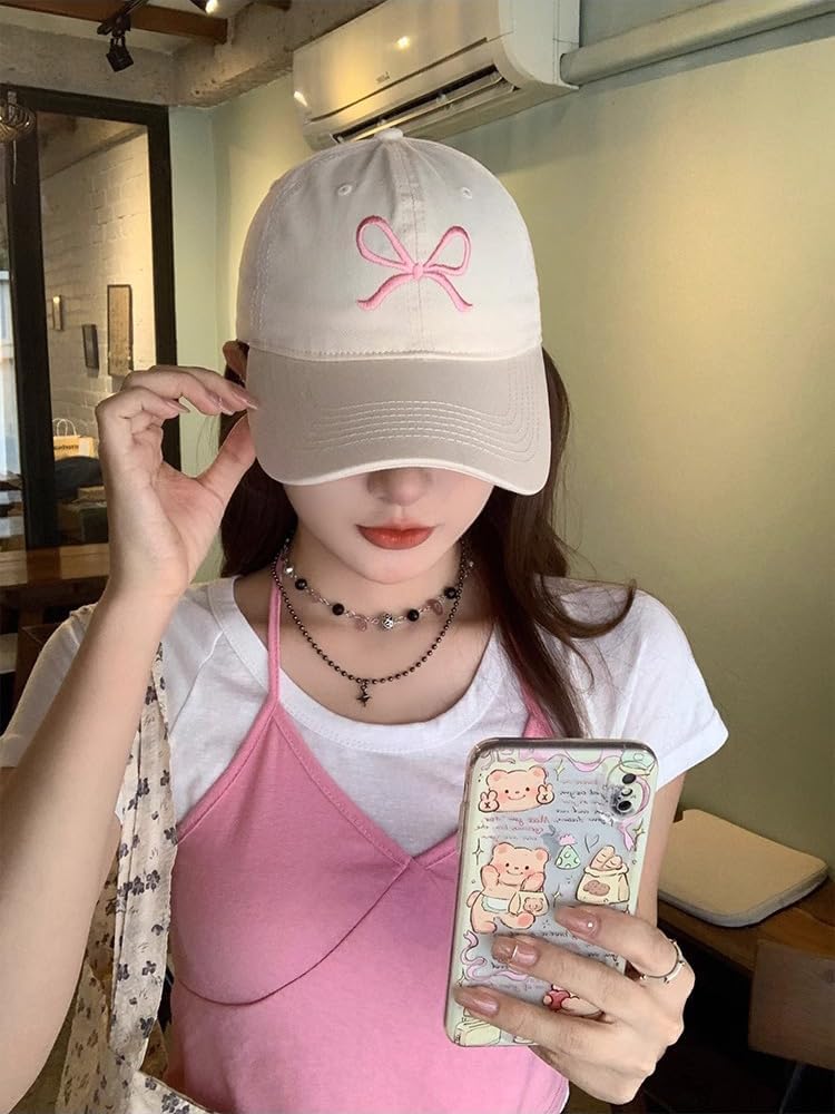 Trendy Bow-Tie Baseball Cap for Women and Men Trucker Hats Y2k Adjustable Fashion Sun Hat with Visor for Hiking & Travel