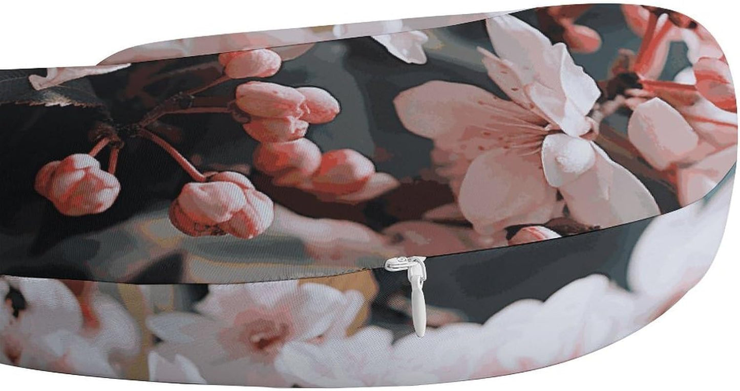 Pink White Flowers Neck Pillow Memory Foam U Shaped Pillows Portable Pillows for Shoulder Travel Head Support Pillow with Concealed Zipper for Airplane Car Home Office