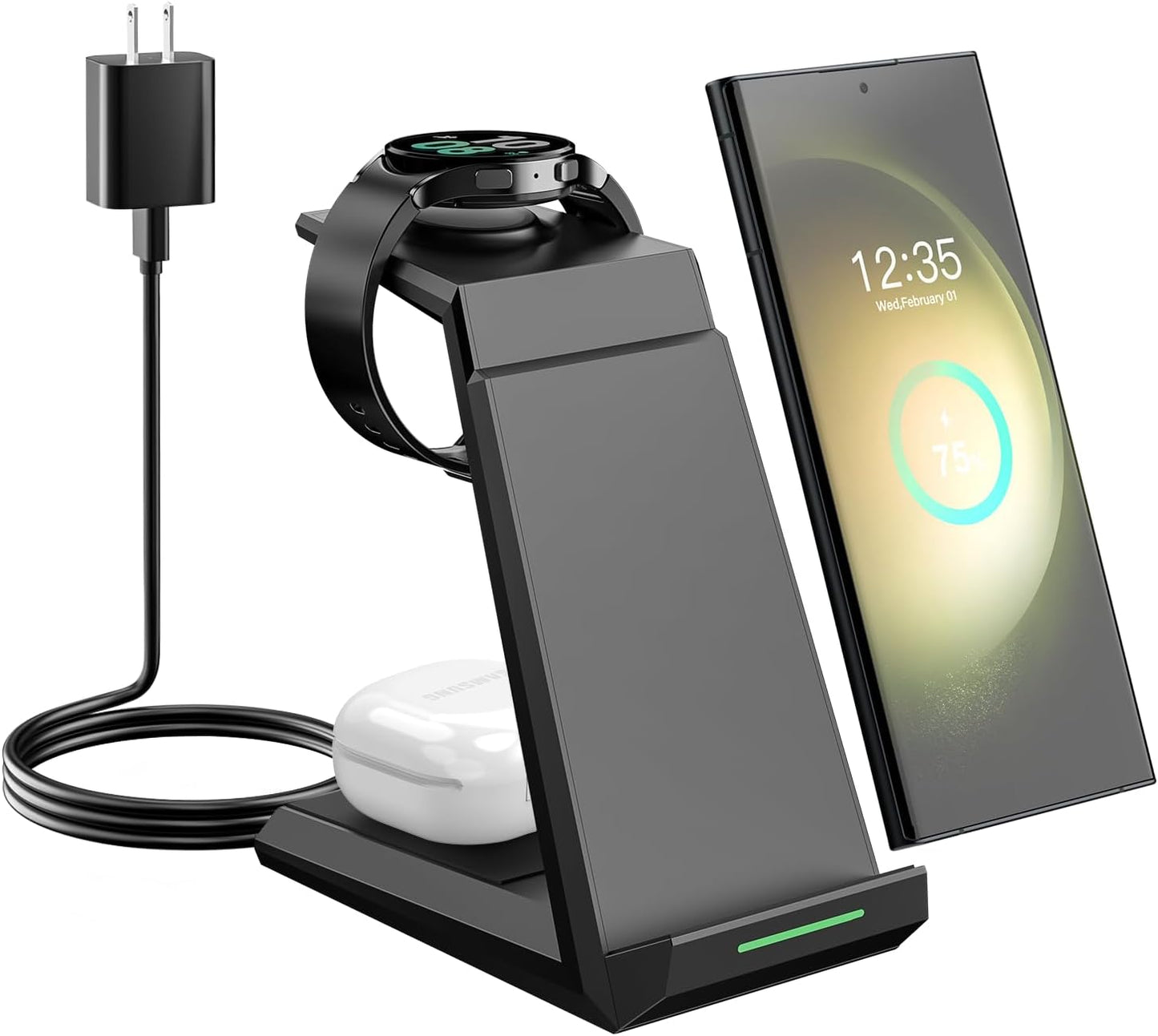 Wireless Charger for Samsung - Nanami 3 in 1 Charging Station for Multiple Devices, Fast Charger Stand for Galaxy S26 S25 S24 S23 Ultra S22 Z Flip Fold 7,Galaxy Watch 6/5/5 Pro/4/3, Galaxy Buds 2 Pro