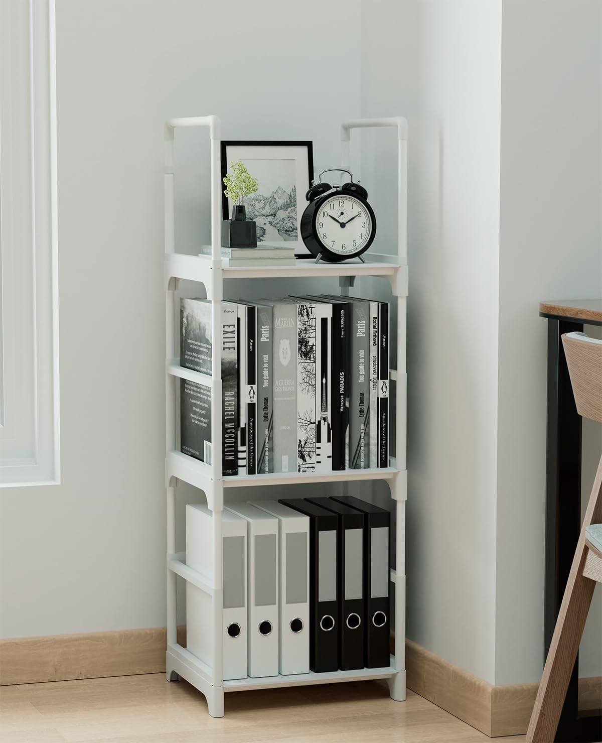 FIDUCIAL HOME 3 Tiers Small Bookshelf for Small Spaces White Mini Short Book Shelf Low Open Bookcase Easy Assemble